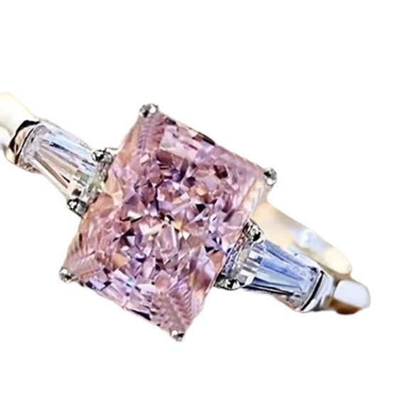 Pink Rectangular Center Stone with Rhinestone Baguettes - Picture 4 of 8